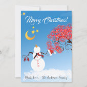 Cute Snowman die naar de maan kijkt Feestdagenkaart (Voorkant)