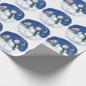 Cute Snowman die 's nachts met Moon zwaait Cadeaupapier (Hoek)