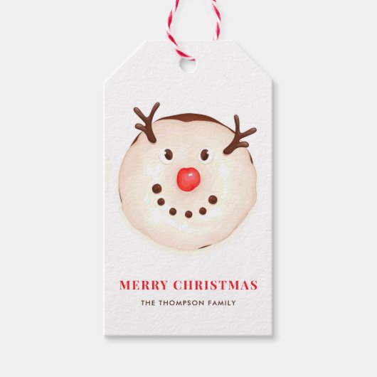 Cute Snowman Donuts Festive Kerstmis Cadeaulabel (Voorkant)