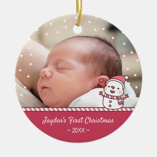 Cute Snowman Doodle Baby's eerste kerstfoto Keramisch Ornament (Voorkant)