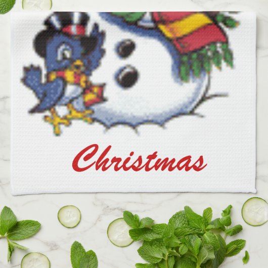 Cute Snowman en Bluebird Theedoek (Gevouwen)