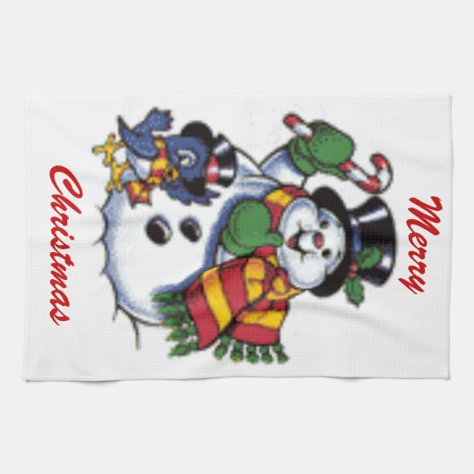 Cute Snowman en Bluebird Theedoek (Horizontaal)