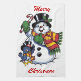 Cute Snowman en Bluebird Theedoek