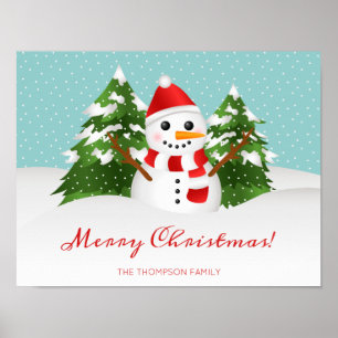 Cute Snowman en  naam Kerstmis Poster