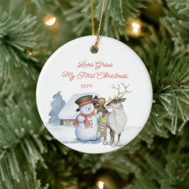 Cute Snowman en Reindeer 1 Kerstmis Keramisch Ornament