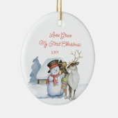 Cute Snowman en Reindeer 1 Kerstmis Keramisch Ornament (Rechts)