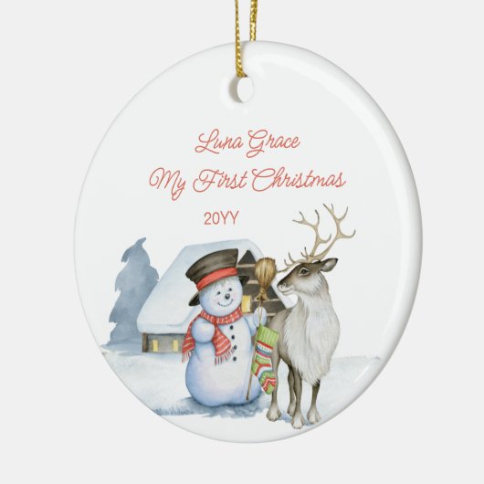 Cute Snowman en Reindeer 1 Kerstmis Keramisch Ornament (Links)