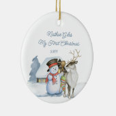Cute Snowman en Reindeer First Kerstkeramiek Keramisch Ornament (Rechts)