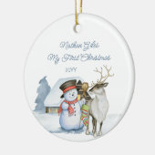Cute Snowman en Reindeer First Kerstkeramiek Keramisch Ornament (Links)