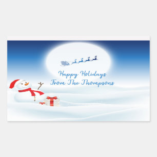 Cute Snowman en Santa Rectangular Sticker