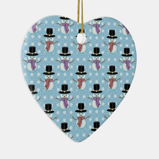 Cute Snowman en Snowflakes Pattern Keramisch Ornament (Rechts)