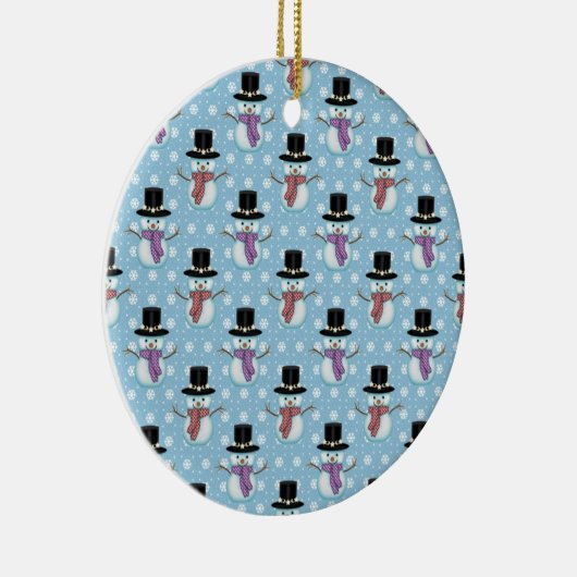 Cute Snowman en Snowflakes Pattern Keramisch Ornament (Rechts)
