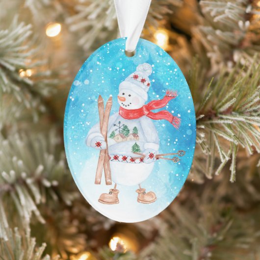 Cute Snowman en Snowski Holiday Ornament (Boom)