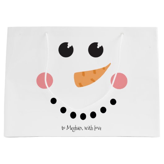 Cute Snowman Face met aangepaste naam Groot Cadeauzakje (Voorkant)