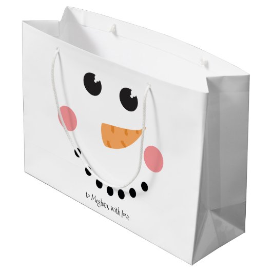 Cute Snowman Face met aangepaste naam Groot Cadeauzakje (Achterkant Gekanteld)