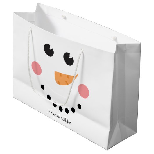 Cute Snowman Face met aangepaste naam Groot Cadeauzakje (Voorkant Gekanteld)