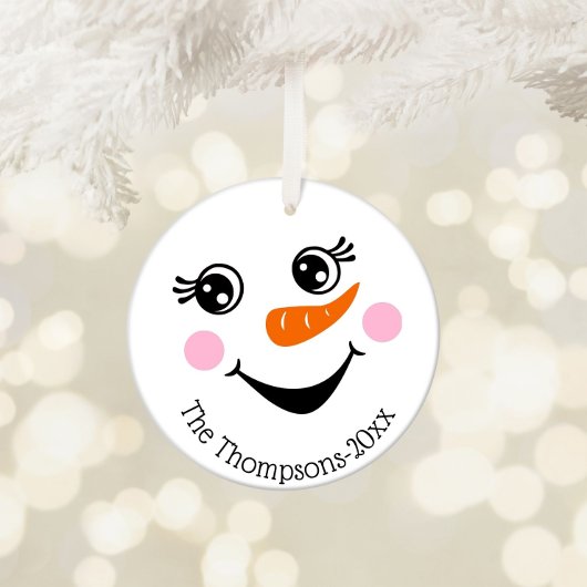 Cute Snowman Face Personalized Ornament