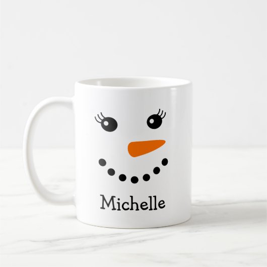 Cute Snowman Face Persoonlijke naam Koffiemok (Links)
