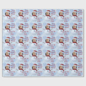 Cute Snowman Face Photo Template Kerstmis Cadeaupapier (Vlak)