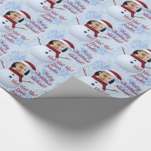 Cute Snowman Face Photo Template Kerstmis Cadeaupapier (Hoek)