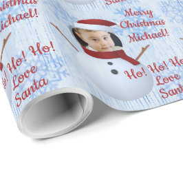Cute Snowman Face Photo Template Kerstmis Cadeaupapier
