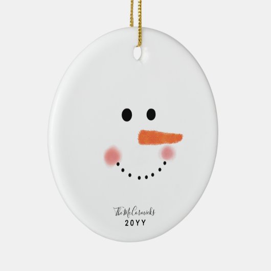 Cute Snowman Face Script Persoonlijk Jaar Keramisch Ornament (Rechts)