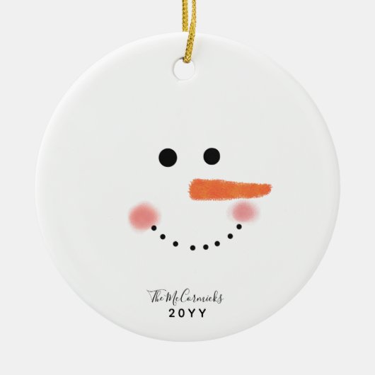 Cute Snowman Face Script Persoonlijk Jaar Keramisch Ornament (Voorkant)