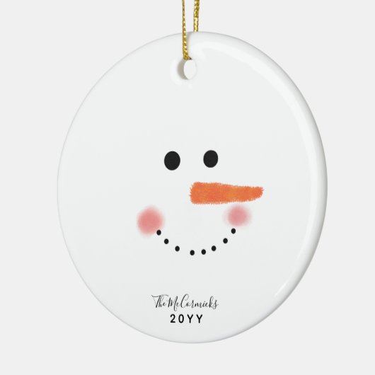 Cute Snowman Face Script Persoonlijk Jaar Keramisch Ornament (Links)