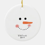Cute Snowman Face Script Persoonlijk Jaar Keramisch Ornament (Achterkant)