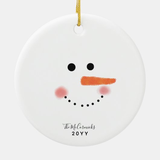 Cute Snowman Face Script Persoonlijk Jaar Keramisch Ornament (Achterkant)