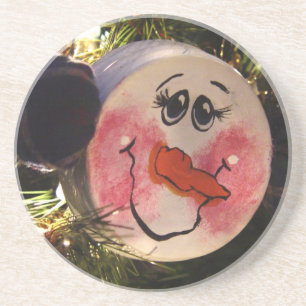 Cute Snowman Face Zandsteen Onderzetter