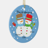 Cute Snowman Familie van 2 kerstversiering Keramisch Ornament (Rechts)