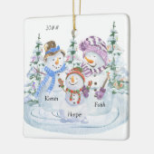 Cute Snowman Familie van 3 Gepersonaliseerde Kerst Keramisch Ornament (Links)