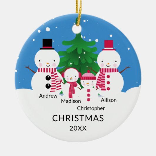 Cute Snowman Familie van 4 kerstversiering Keramisch Ornament (Voorkant)
