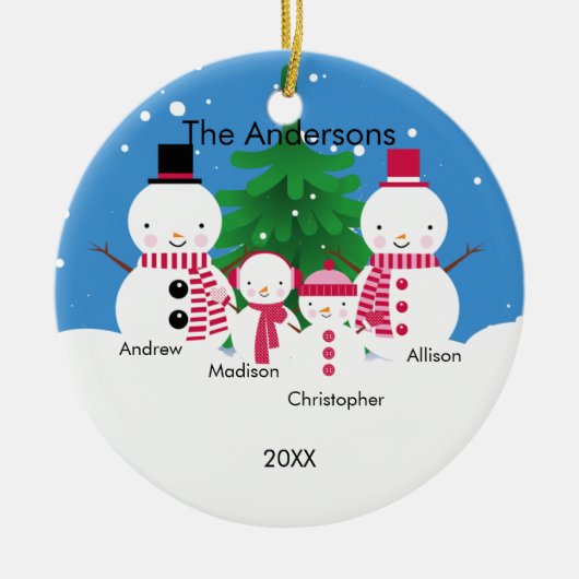 Cute Snowman Familie van 4 kerstversiering Keramisch Ornament (Voorkant)