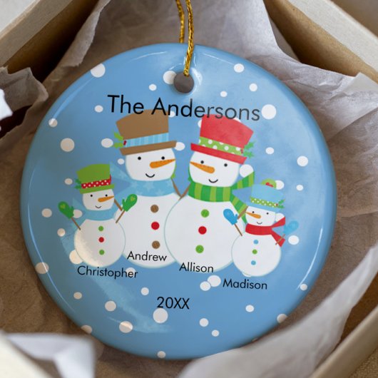 Cute Snowman Familie van 4 kerstversiering Keramisch Ornament