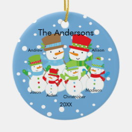 Cute Snowman Familie van 6 kerstversiering Keramisch Ornament