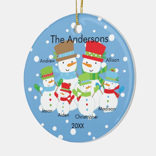 Cute Snowman Familie van 6 kerstversiering Keramisch Ornament (Links)