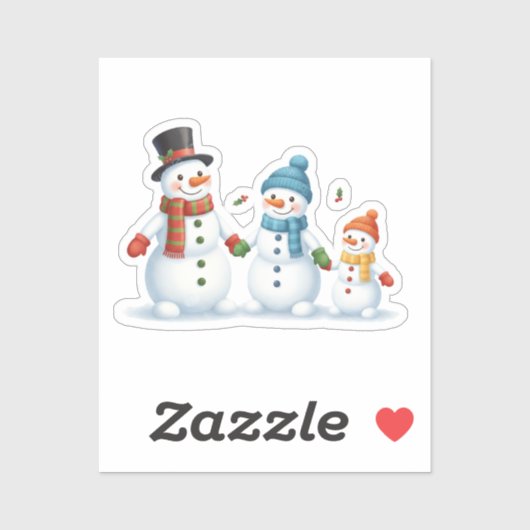 Cute Snowman Family Holding Hands Winter Holiday Sticker (Vel)