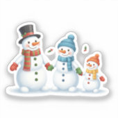 Cute Snowman Family Holding Hands Winter Holiday Sticker (Voorkant)