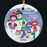 "Cute Snowman, Family of 5 Snowbies, Christmas Keramisch Ornament<br><div class="desc">This cute Christmas ornament features a Snowbie Famy of 5, plus a snow puppy. Soon to be a picture book by Carol M. Kearns, the Snowbies are characters, animals and children etc, all made from snow. The aanbiddelijk picture on the front of this round ceramic ornament is designed for a...</div>