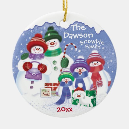 "Cute Snowman, Family of 5 Snowbies, Christmas Keramisch Ornament (Voorkant)