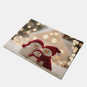 Cute Snowman Family Winter Christmas Deurmat (Schuin)