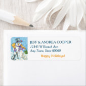 Cute Snowman Friend Retro-kerstterugzendadres Etiket (Insitu)