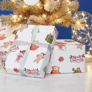 Cute Snowman Gingerbread Man Christmas Pattern Cadeaupapier