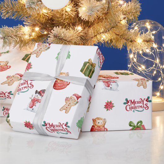 Cute Snowman Gingerbread Man Christmas Pattern Cadeaupapier (Feestdagen)