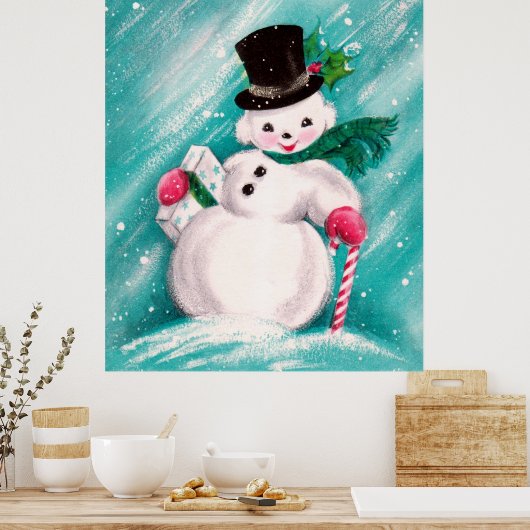 Cute Snowman Girl Poster (Keuken)