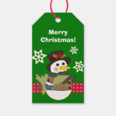 Cute Snowman Green en Red Kerstmis Cadeaulabel (Voorkant)
