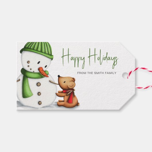 Cute Snowman Happy Holidays Cadeaulabel (Voorkant (Horizontaal))