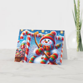 Cute Snowman Hockey Goalie Christmas Feestdagen Kaart